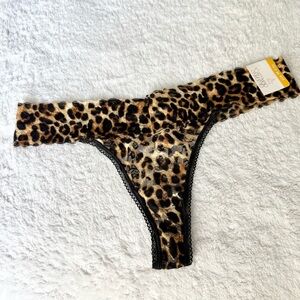 Leopard Print Thong with Black Lace Trim